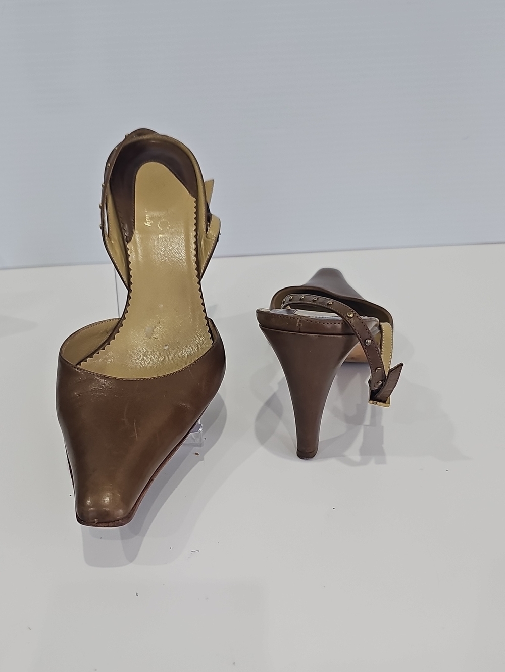 GUCCI Brown Leather Heel Size 6 Slingback Pumps pointed - Picture 13 of 14
